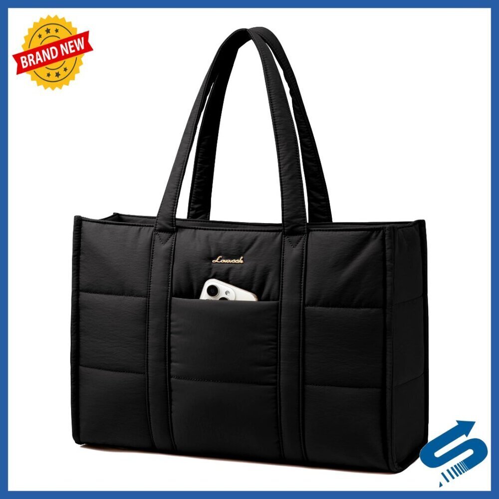 Puffer Tote Bag for 15.6 Inch Laptop, Lightweight Work Shoulder Bag with Padded